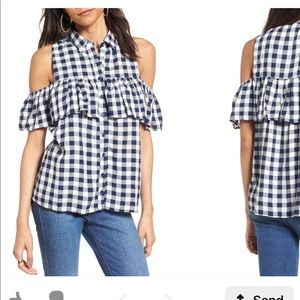 Love, Fire Gingham Cold Shoulder top / S (NWOT)
